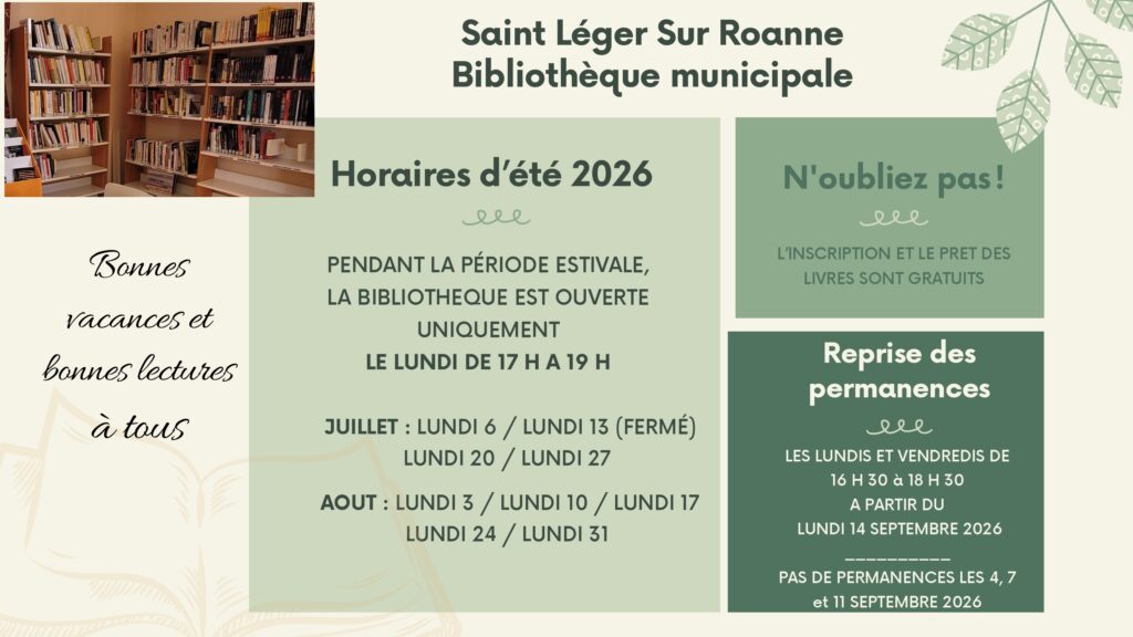 Bibliothèque – horaires été 2026